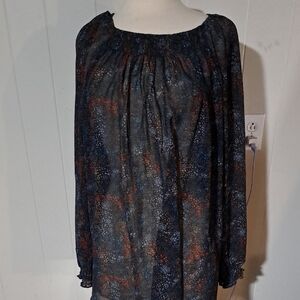 Ava & Viv Dark Patterned Long Sleeve Blouse